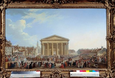 Ceremonie van het leggen van de eerste steen van de nieuwe Kerk van Saint Genevieve op 6/09/1764 nabij het Pantheon door Pierre Antoine Demachy