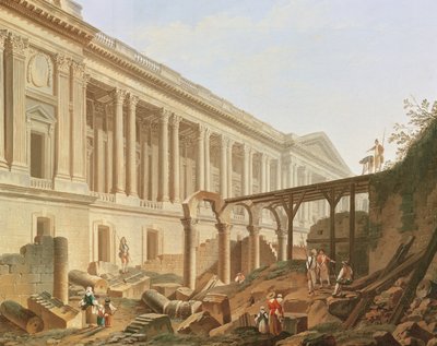Sloop van het Hotel de Bourbon en opruiming van de Louvre Colonnade, ca. 1764 door Pierre Antoine Demachy
