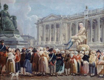 Expositie van Pierre Nicolas Perrin op het Place de la Révolution, 29 vendémiaire, c. 1793 door Pierre Antoine Demachy