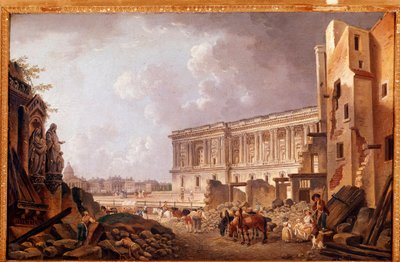 Fantastisch uitzicht op de zuilengang van het Louvre door Pierre Antoine Demachy
