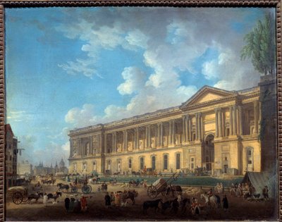 De zuilengalerij van het pas vrijgemaakte Louvre. Uitzicht op Parijs door Pierre Antoine Demachy