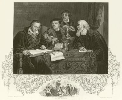 Luther, Melanchthon, Pomeranus en Cruciger door Pierre Antoine Labouchere