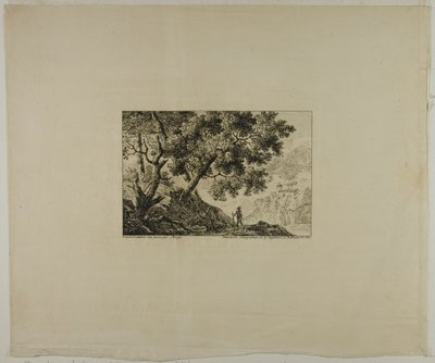 Landschap met man die staf draagt door Pierre Antoine Mongin