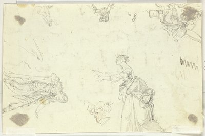 Blad met schetsen: Mannen en Vrouwen door Pierre Antoine Mongin