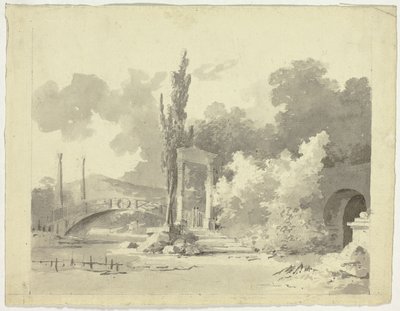 Gezicht op het park van Versailles: Boogbrug met zuilen door Pierre Antoine Mongin