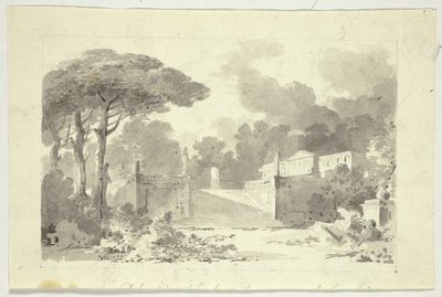 Gezicht op het park van Versailles: Monumentale trap, voetstuk en tempel door Pierre Antoine Mongin