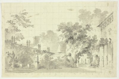 Uitzicht op het park van Versailles: Standbeelden en een fontein door Pierre Antoine Mongin