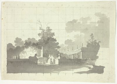 Uitzicht op het park van Versailles: Twee Sfinxen en een paar bij een Collonade door Pierre Antoine Mongin