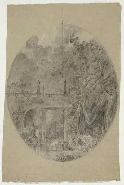 Uitzicht op het park van Versailles: Vrouwen badend onder een brug door Pierre Antoine Mongin