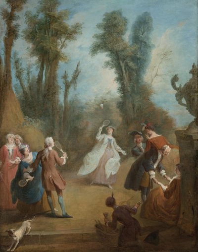 Elegante figuren spelen shuttlecock in een park, ca. 1730 door Pierre Antoine Quillard