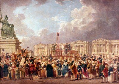 Executie door Guillotine in Parijs tijdens de Franse Revolutie, 1790s 1793-1807 door Pierre Antoine de Machy