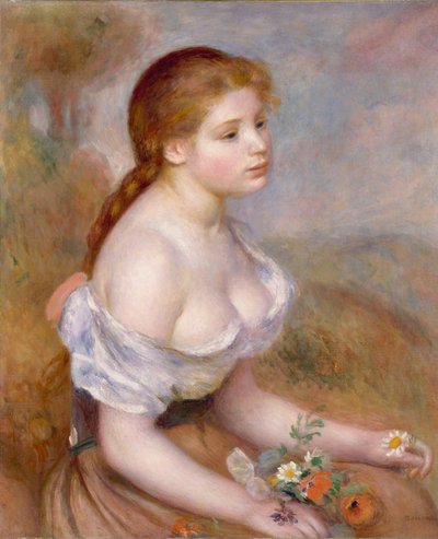 Een jong meisje met madeliefjes door Pierre Auguste Renoir