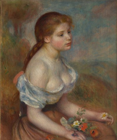 Een jong meisje met madeliefjes door Pierre Auguste Renoir