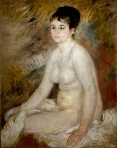 Na het bad. Portret van een naakte vrouw zittend door Pierre Auguste Renoir