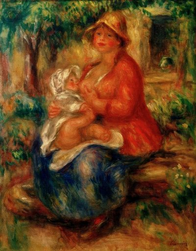 Aline Renoir die haar zoon voedt door Pierre Auguste Renoir
