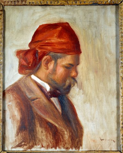 Ambroise Vollard (1868-1939) met een rode sjaal, kunsthandelaar, door Pierre Auguste Renoir (1841-1919), circa 1899 door Pierre Auguste Renoir