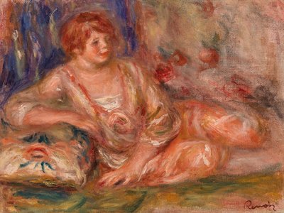 Andrée in Roze, Liggend door Pierre Auguste Renoir