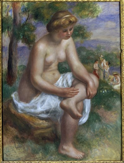 Badende zittend in een landschap genaamd Eurydice door Pierre Auguste Renoir