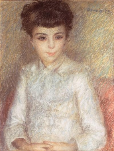 Portret van een jong meisje met bruin haar door Pierre Auguste Renoir