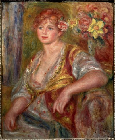 Blonde met de roos (Portret van Andree Madeleine Heuschling) door Pierre Auguste Renoir