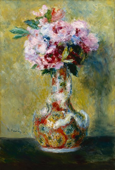 Bloemenboeket in een Japanse vaas door Pierre Auguste Renoir
