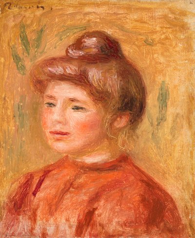 Borstbeeld van Vrouw in Rood door Pierre Auguste Renoir