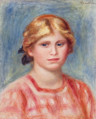 Buste van een vrouw met een roze blouse, 1905 door Pierre Auguste Renoir
