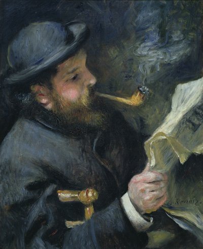 Claude Monet (1840-1926) leest een krant, 1872 door Pierre Auguste Renoir