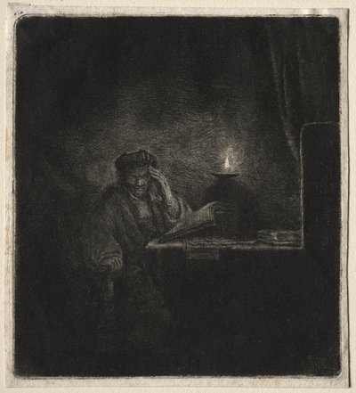 Kopie van Student aan een tafel bij kaarslicht door Pierre Auguste Renoir