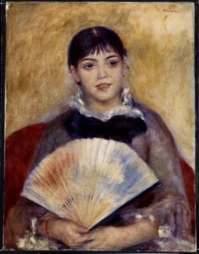 Meisje met waaier (Alphonsine Fournaise) door Pierre Auguste Renoir