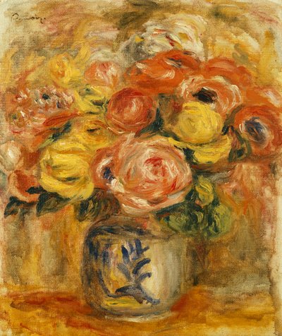 Bloemen in een Blauwe en Witte Vaas, 1915 door Pierre Auguste Renoir