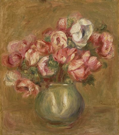 Bloemen in een groene vaas door Pierre Auguste Renoir