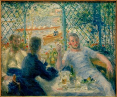 Ontbijt in Restaurant Fournaise (Het ontbijt van de roeiers) door Pierre Auguste Renoir
