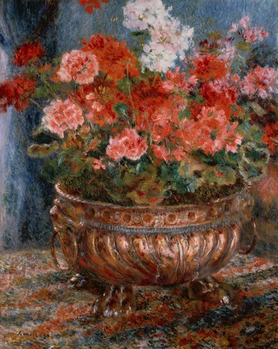 Geraniums in een Koperen Kom door Pierre Auguste Renoir