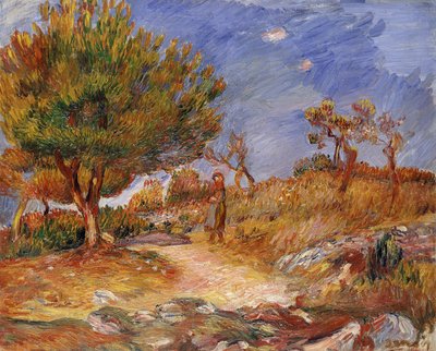 Meisje op een Pad; Jeune Fille sur le Sentier, ca. 1882-83 door Pierre Auguste Renoir