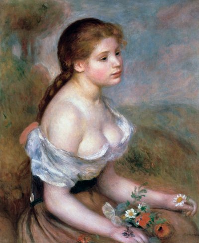 Meisje met bloemen, ca. 1900 door Pierre Auguste Renoir