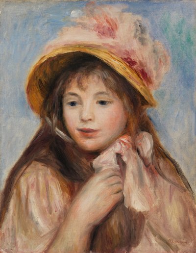 Meisje met roze hoed door Pierre Auguste Renoir