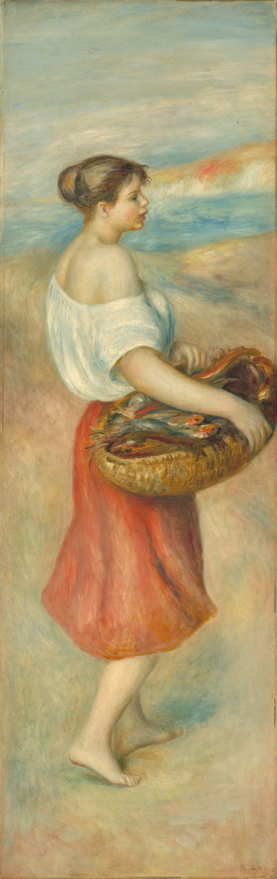 Meisje met een mand vis, ca. 1889 door Pierre Auguste Renoir