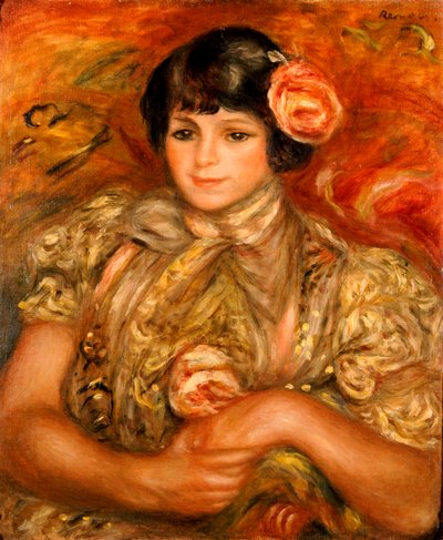 Meisje met een Roos door Pierre Auguste Renoir
