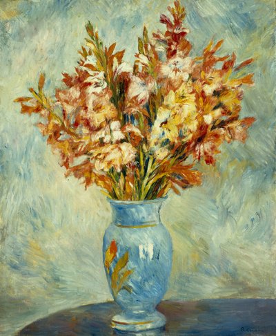 Gladiolen in blauwe vaas door Pierre Auguste Renoir