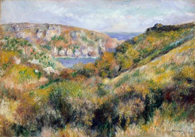 Heuvels rond de Baai van Moulin Huet, Guernsey door Pierre Auguste Renoir