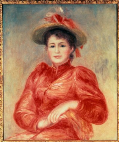 Jonge vrouw met rode blouse door Pierre Auguste Renoir