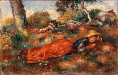 Jong meisje liggend op het gras door Pierre Auguste Renoir
