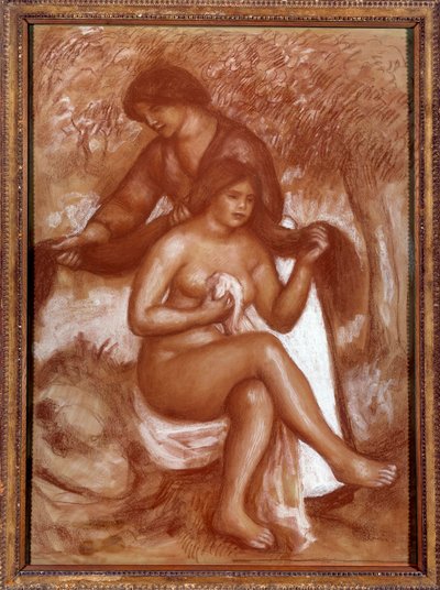 La coiffure ou la toilette de la batheuse door Pierre Auguste Renoir