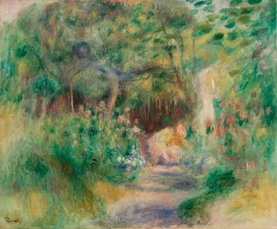 Landschap met vrouw die tuiniert door Pierre Auguste Renoir