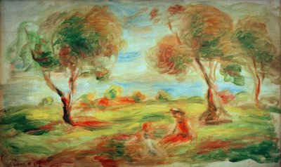 Landschap bij Cagnes-sur-Mer, met mensen door Pierre Auguste Renoir