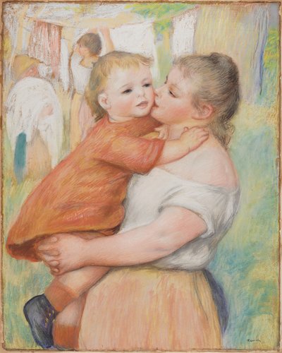 Wasvrouw en Haar Kind (Aline en Pierre) door Pierre Auguste Renoir