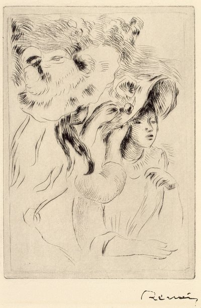 Le Chapeau Epignele, De hoed vastpinnen door Pierre Auguste Renoir