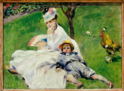 Madame Claude Monet met haar zoon Jean in de tuin in Argenteuil door Pierre Auguste Renoir