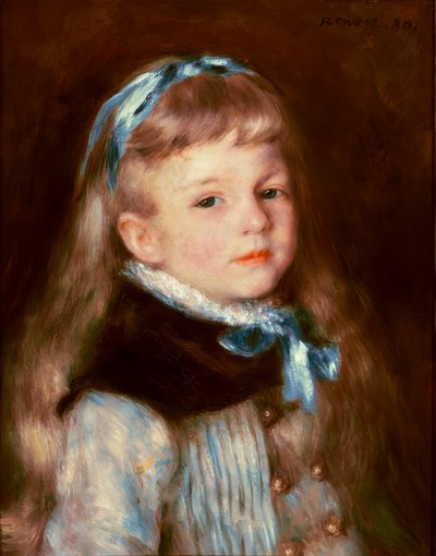 Juffrouw Grimprel met blauwe lint door Pierre Auguste Renoir
